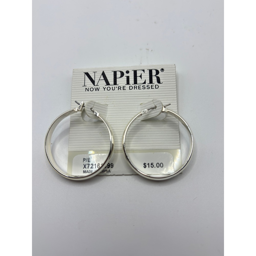 Napier Hoop Earrings Women OS Silver Tone Flat Wide Polished X7216299